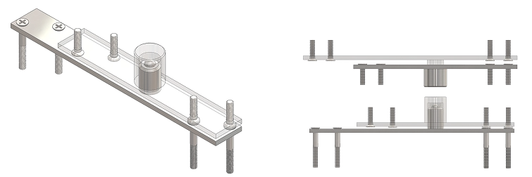 Imagem técnica do pivô fabricado em aço inox 304 para portas pivotantes de grande porte