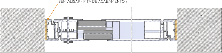 Representação técnica do sistema de batente sem alisar, utilizando fita de ACM no acabamento